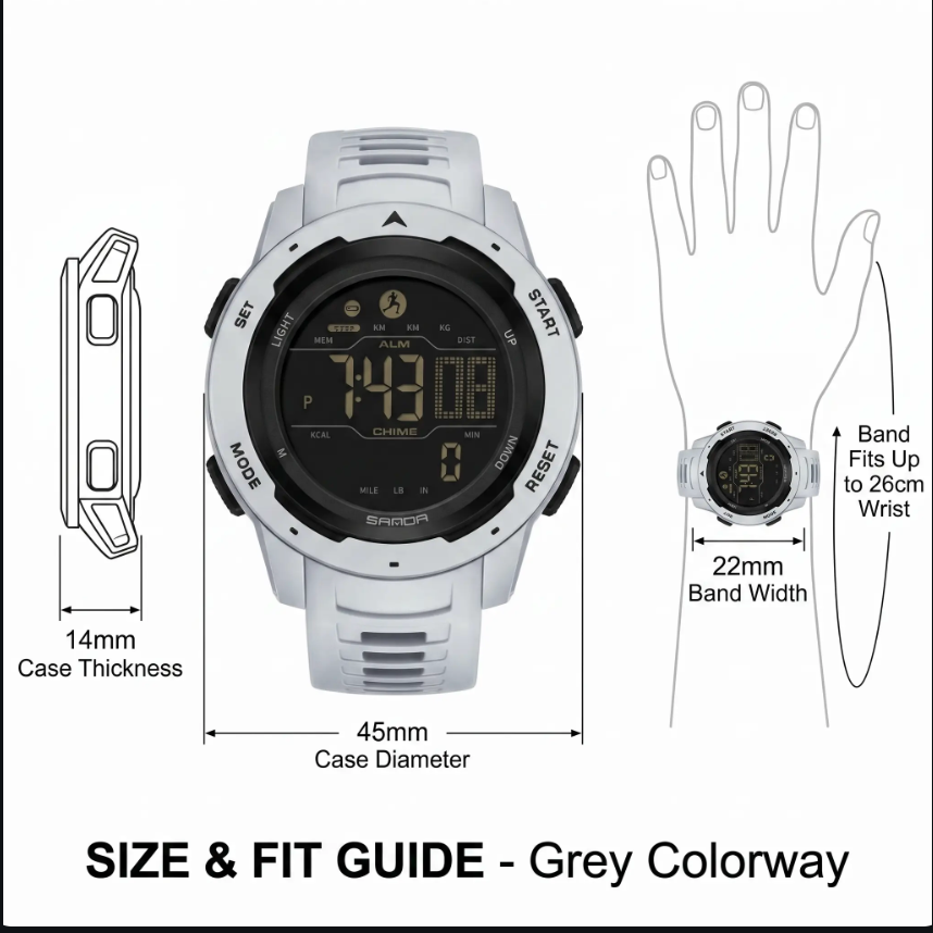 Digital Waterproof Military Pedometer Watch – Fitness, Outdoor Adventure