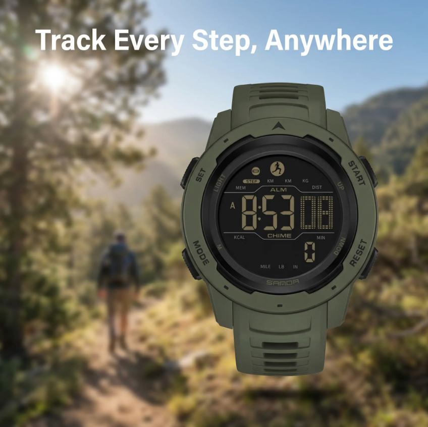 Digital Waterproof Military Pedometer Watch – Fitness, Outdoor Adventure