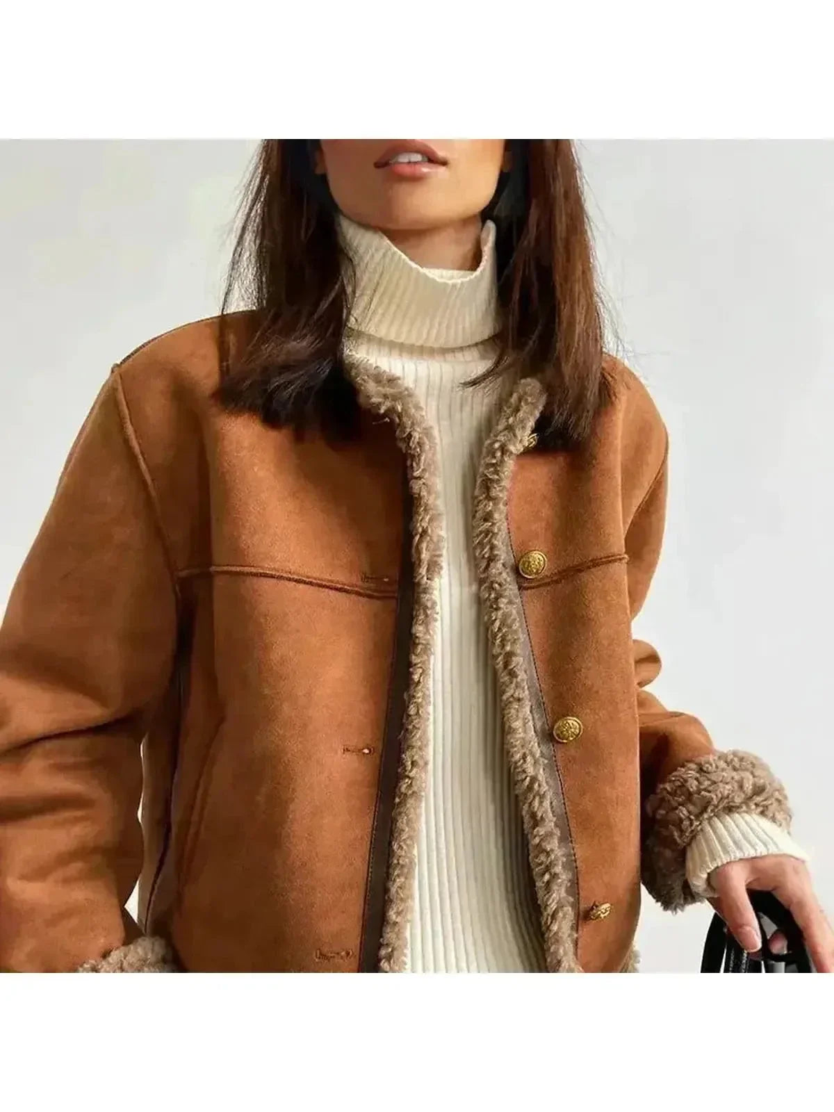 Shearling-Trimmed Suede Jacket – Casual Wear, Stylish Layering