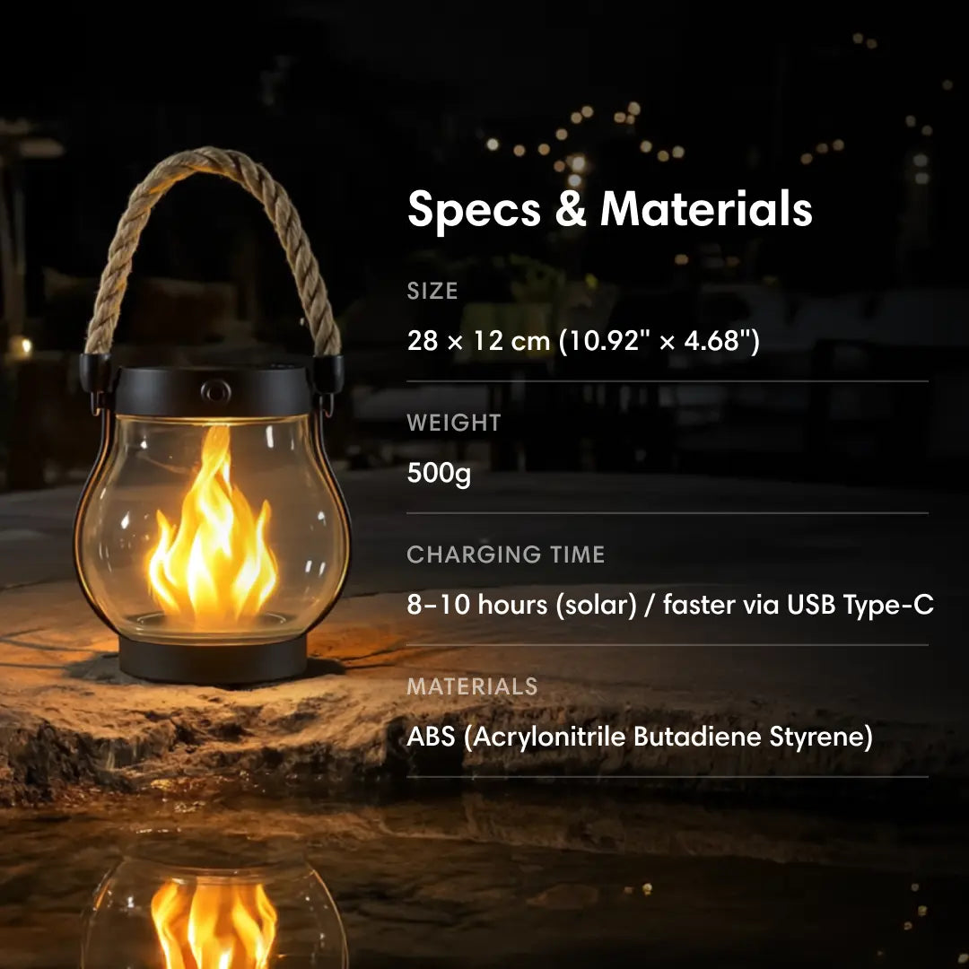 Solar Lantern with Realistic Flame Effect – Outdoor, Camping