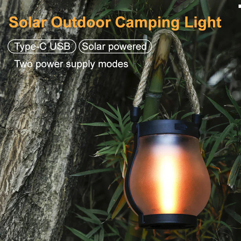 Solar Lantern with Realistic Flame Effect – Outdoor, Camping