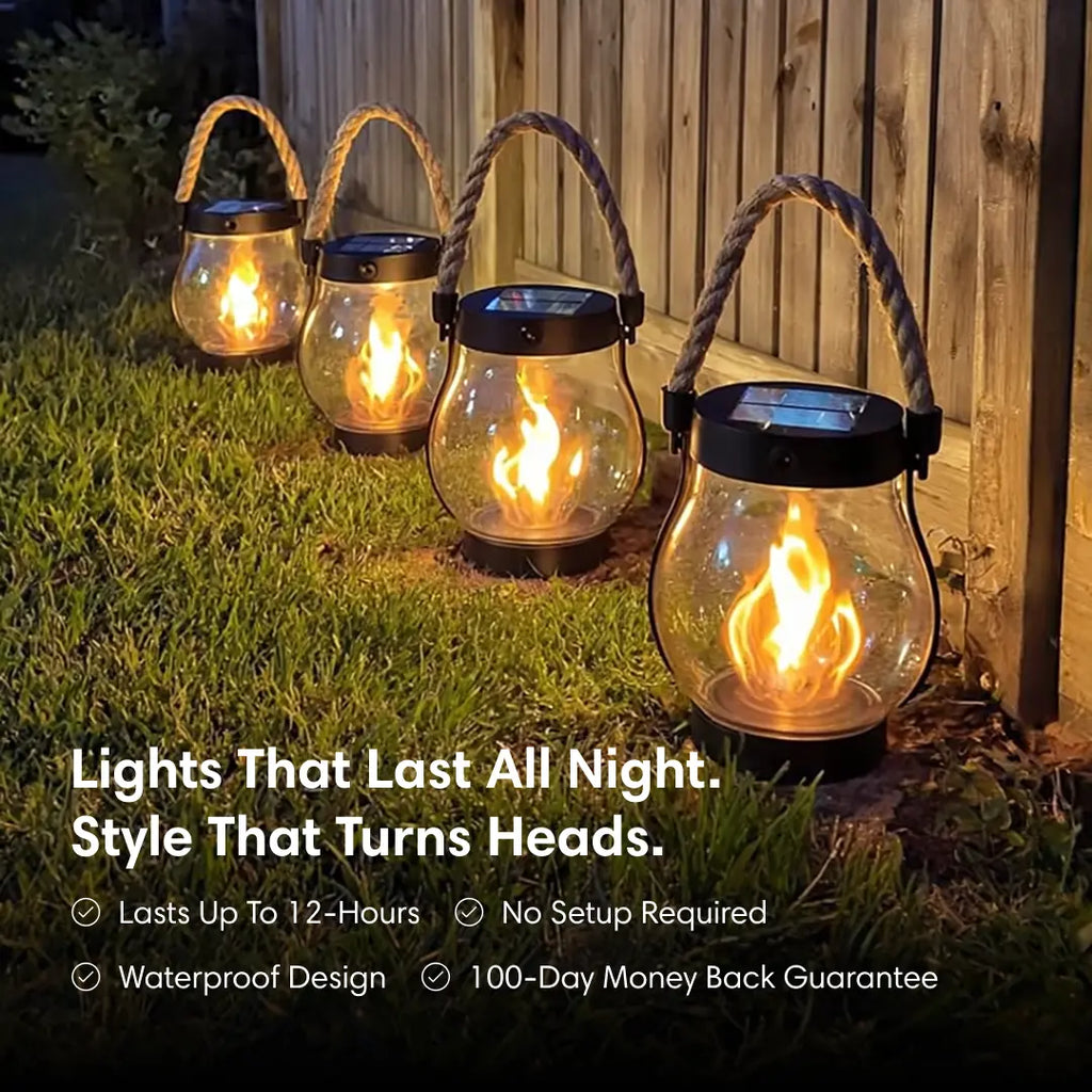 Solar Lantern with Realistic Flame Effect – Outdoor, Camping