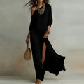 One Shoulder Long Sleeve Maxi Dress - Elegant Bohemian Casual Holiday Wear