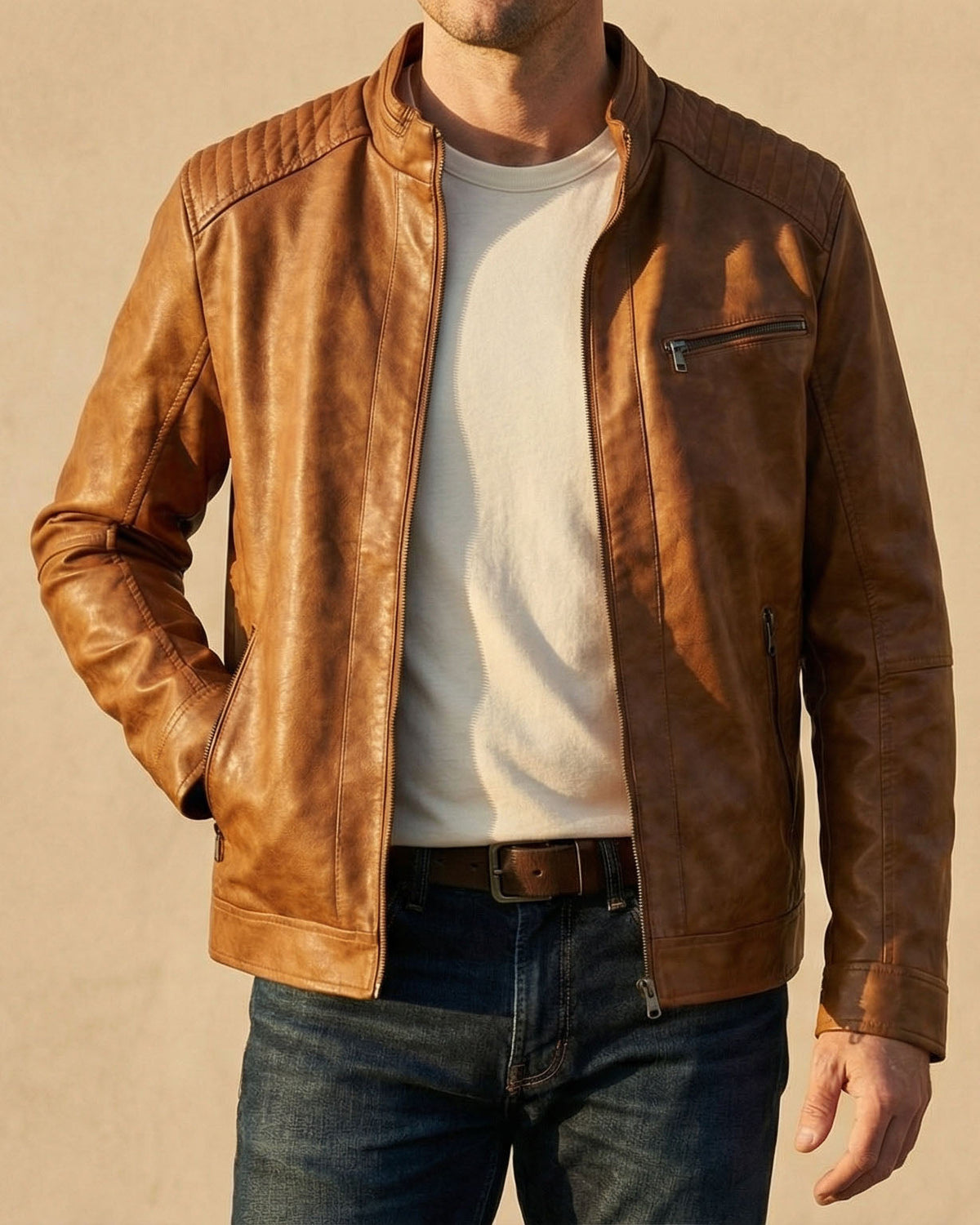 Stylish Men's Leather Jacket – Casual Wear, Everyday Use