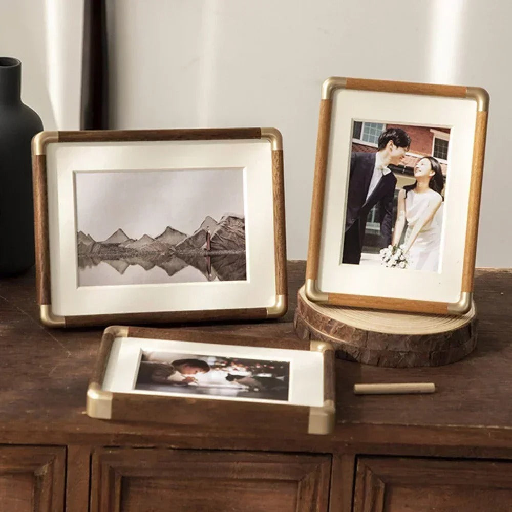Tabletop Photo Frame | Vintage Wood & Brass Design – Home Decor, Gift