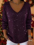 V-Neck Sequin Blouse for Women | Long Sleeve – Casual, Office