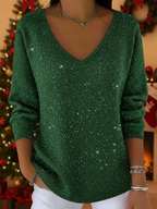 V-Neck Sequin Blouse for Women | Long Sleeve – Casual, Office