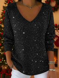 V-Neck Sequin Blouse for Women | Long Sleeve – Casual, Office