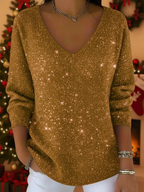V-Neck Sequin Blouse for Women | Long Sleeve – Casual, Office