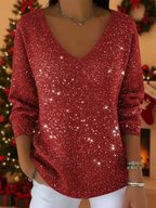 V-Neck Sequin Blouse for Women | Long Sleeve – Casual, Office