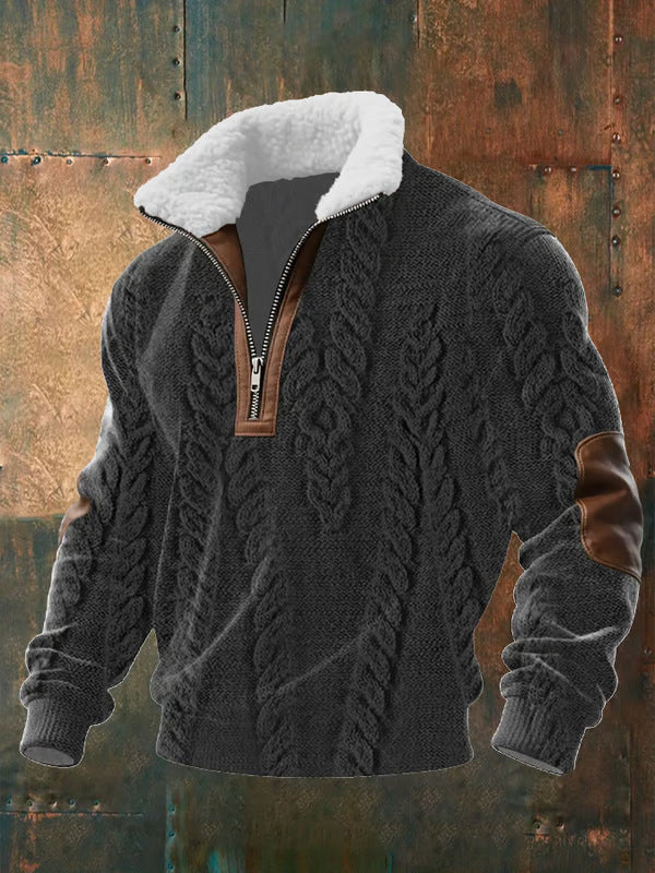 Warm Men's Sweater with Zip and Faux Fur Collar – Casual Wear, Winter Fashion