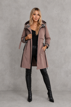 Waterproof Women's Jacket with Hood & Check Trim – Casual, Outdoor