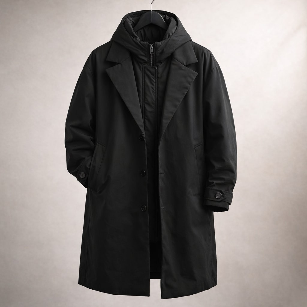 Windproof Layered Men's Hooded Coat – Outdoor, Casual