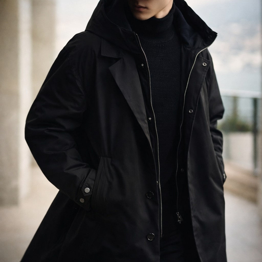 Windproof Layered Men's Hooded Coat – Outdoor, Casual