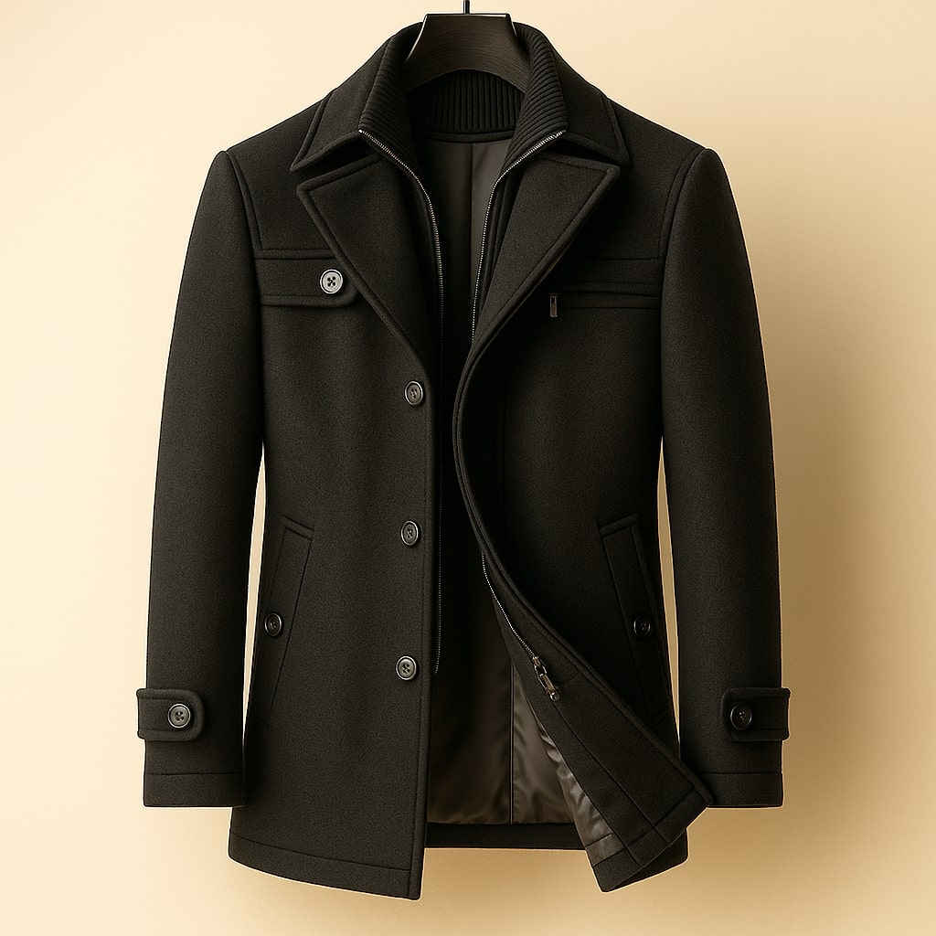 Windproof Wool Coat – Stylish Outerwear, Cold Weather Protection