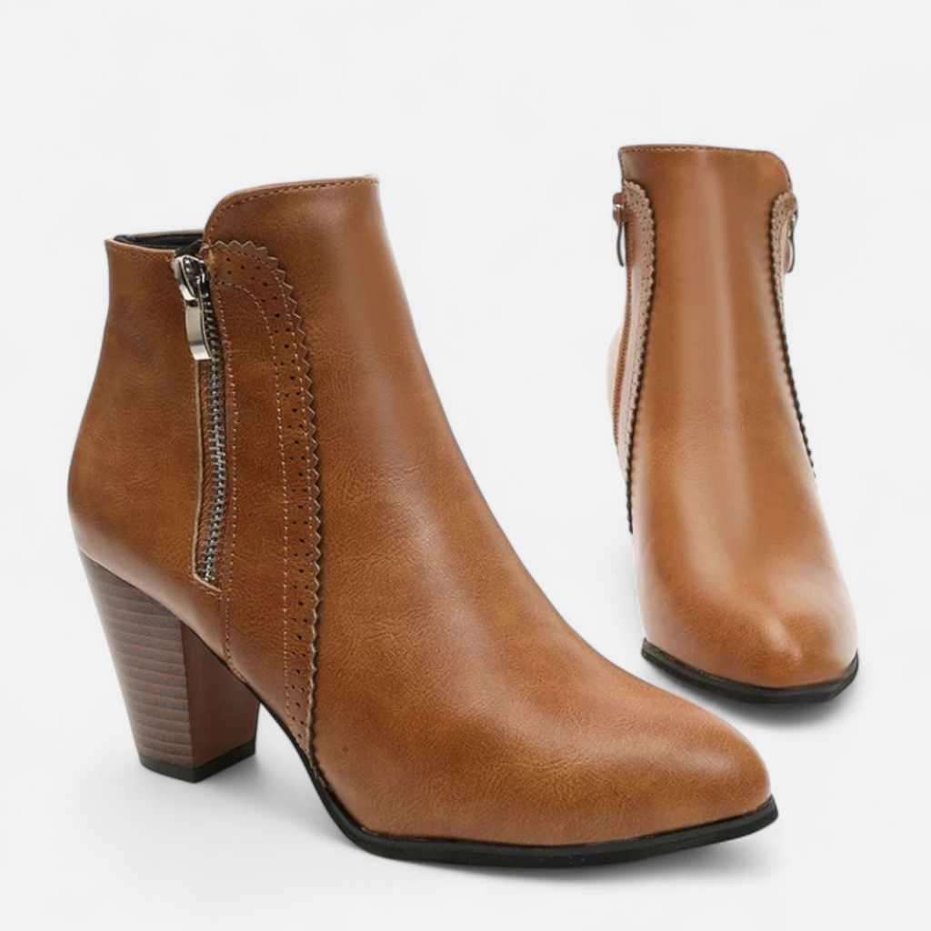 Women's Block Heel Ankle Boots with Side Zipper – Casual, Office