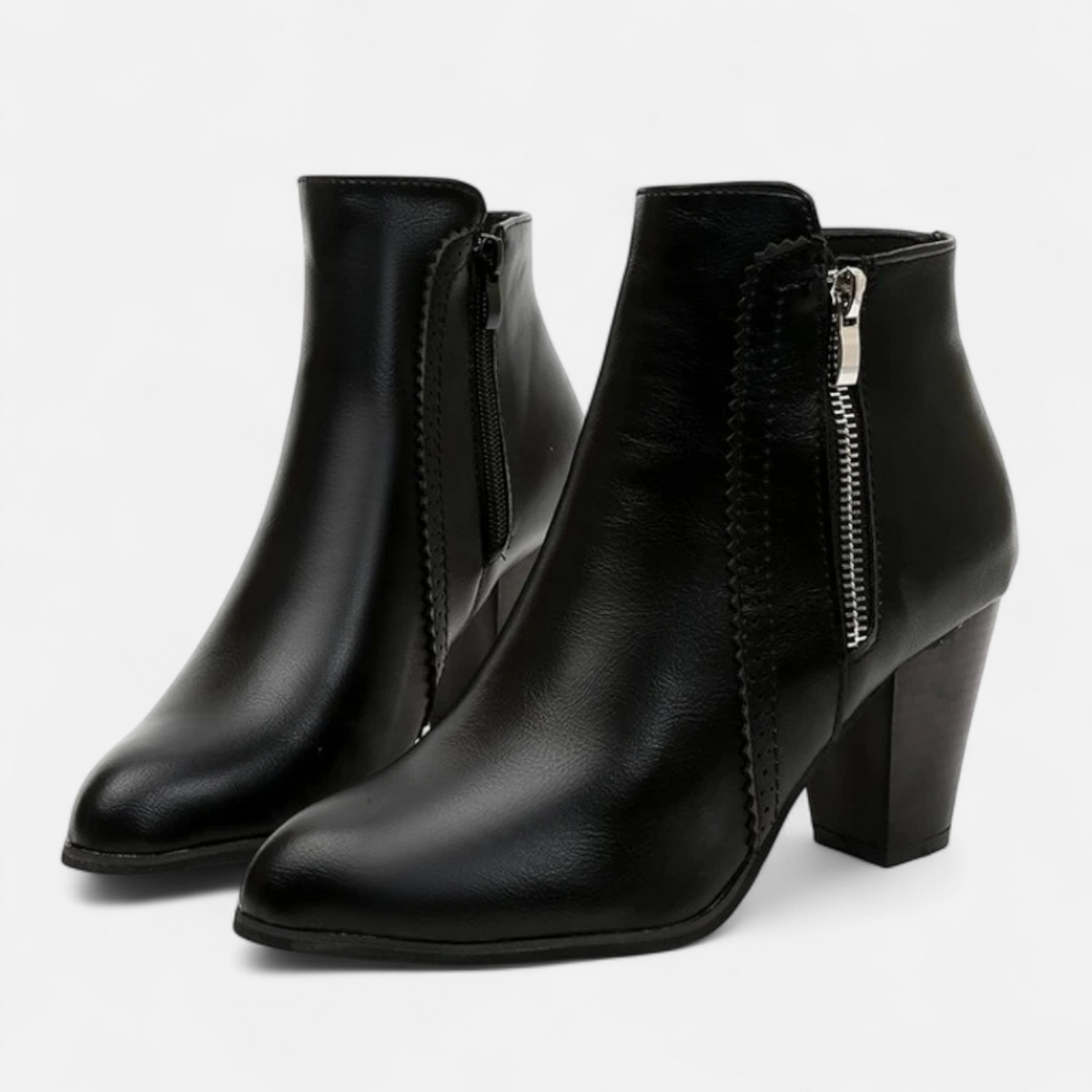 Women's Block Heel Ankle Boots with Side Zipper – Casual, Office