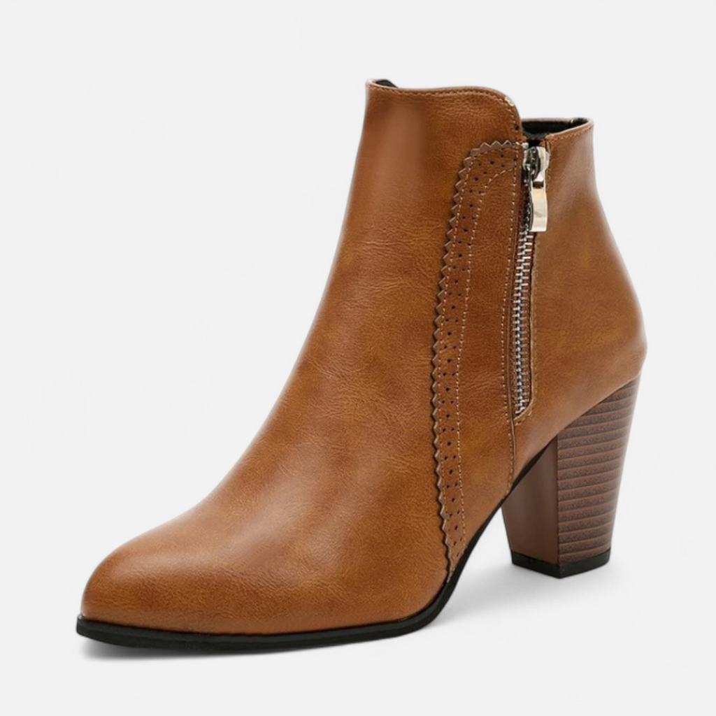 Women's Block Heel Ankle Boots with Side Zipper – Casual, Office
