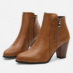 Women's Block Heel Ankle Boots with Side Zipper – Casual, Office