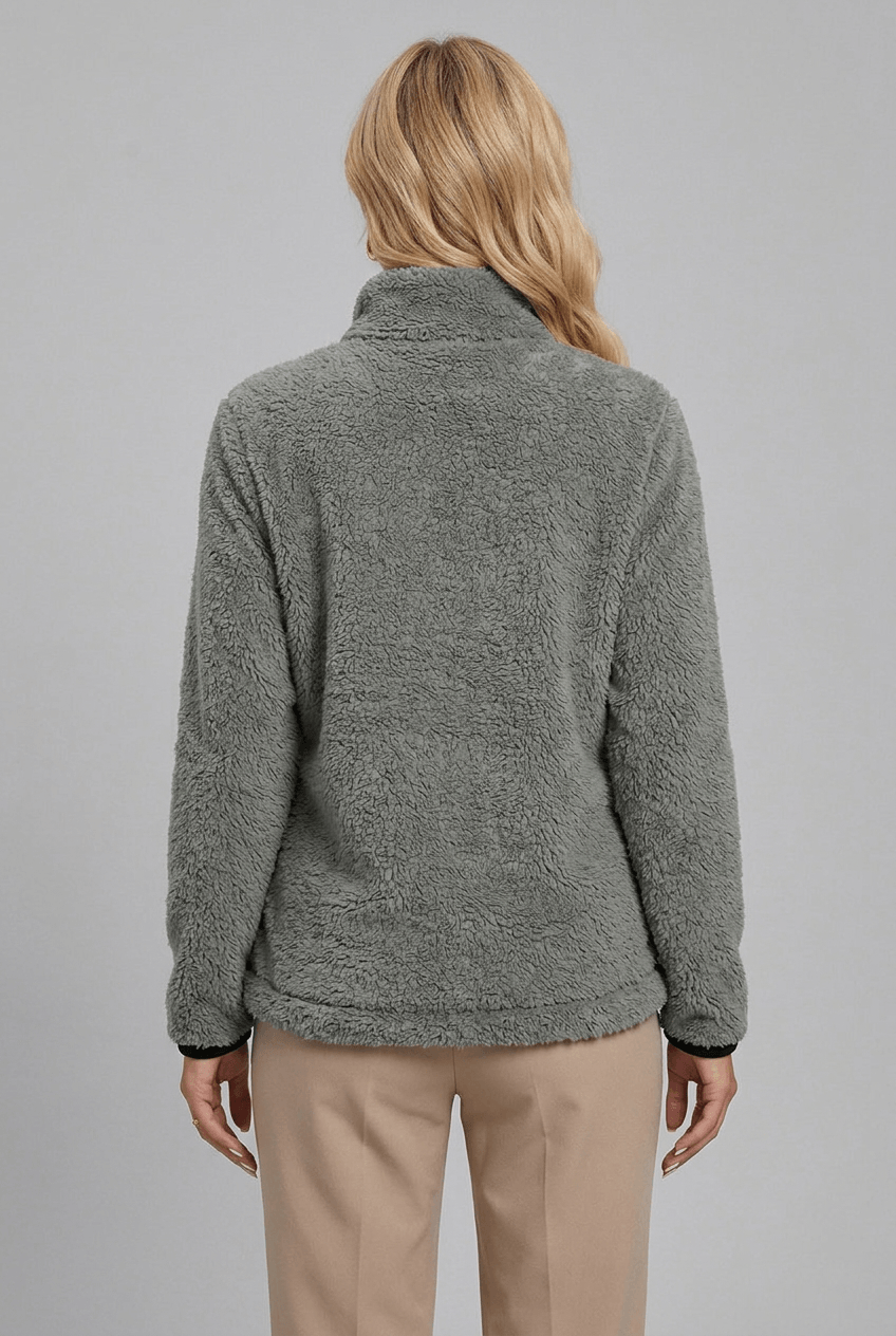 Women's Cozy Fleece Zip-Up Jacket with Stand-Up Collar – Casual, Everyday