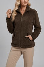 Women's Cozy Fleece Zip-Up Jacket with Stand-Up Collar – Casual, Everyday