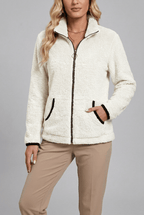 Women's Cozy Fleece Zip-Up Jacket with Stand-Up Collar – Casual, Everyday