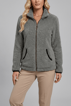 Women's Cozy Fleece Zip-Up Jacket with Stand-Up Collar – Casual, Everyday