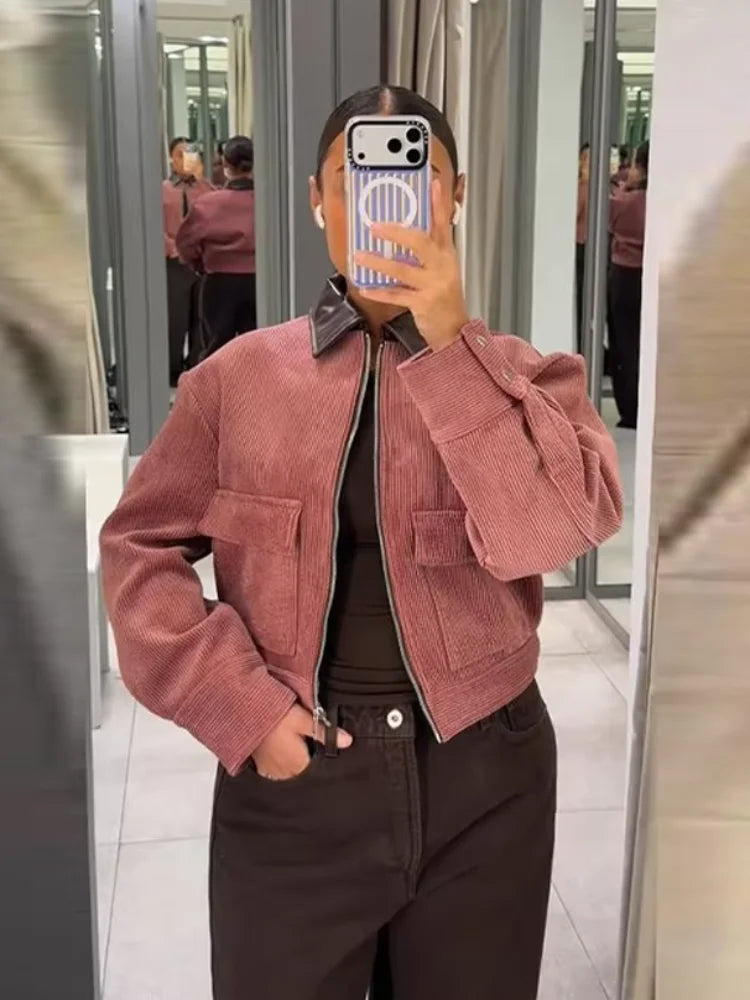 Women's Cropped Zip-Up Bomber Jacket – Casual, Everyday Wear