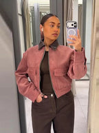 Women's Cropped Zip-Up Bomber Jacket – Casual, Everyday Wear