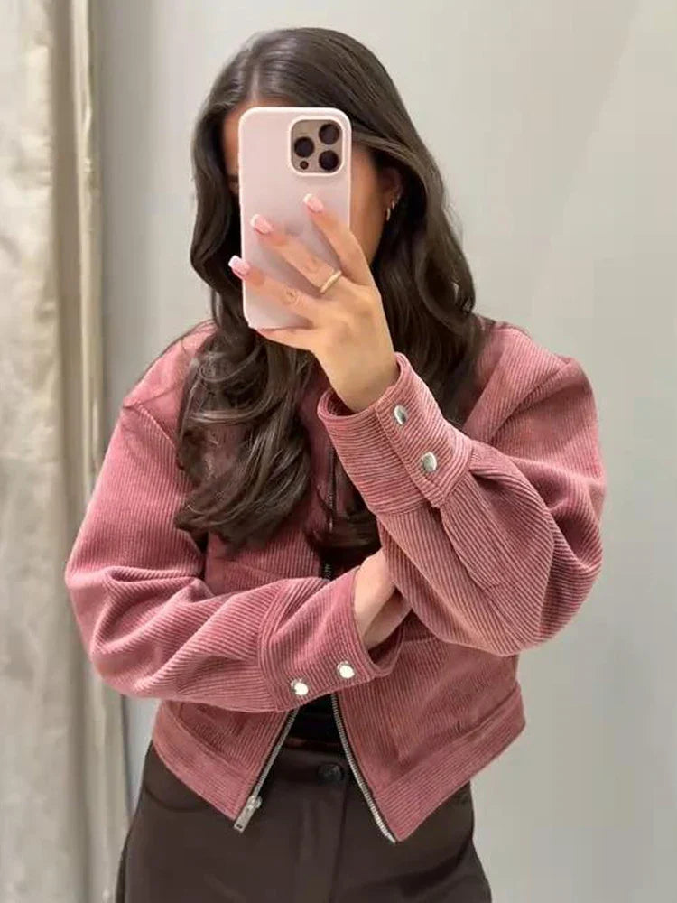 Women's Cropped Zip-Up Bomber Jacket – Casual, Everyday Wear
