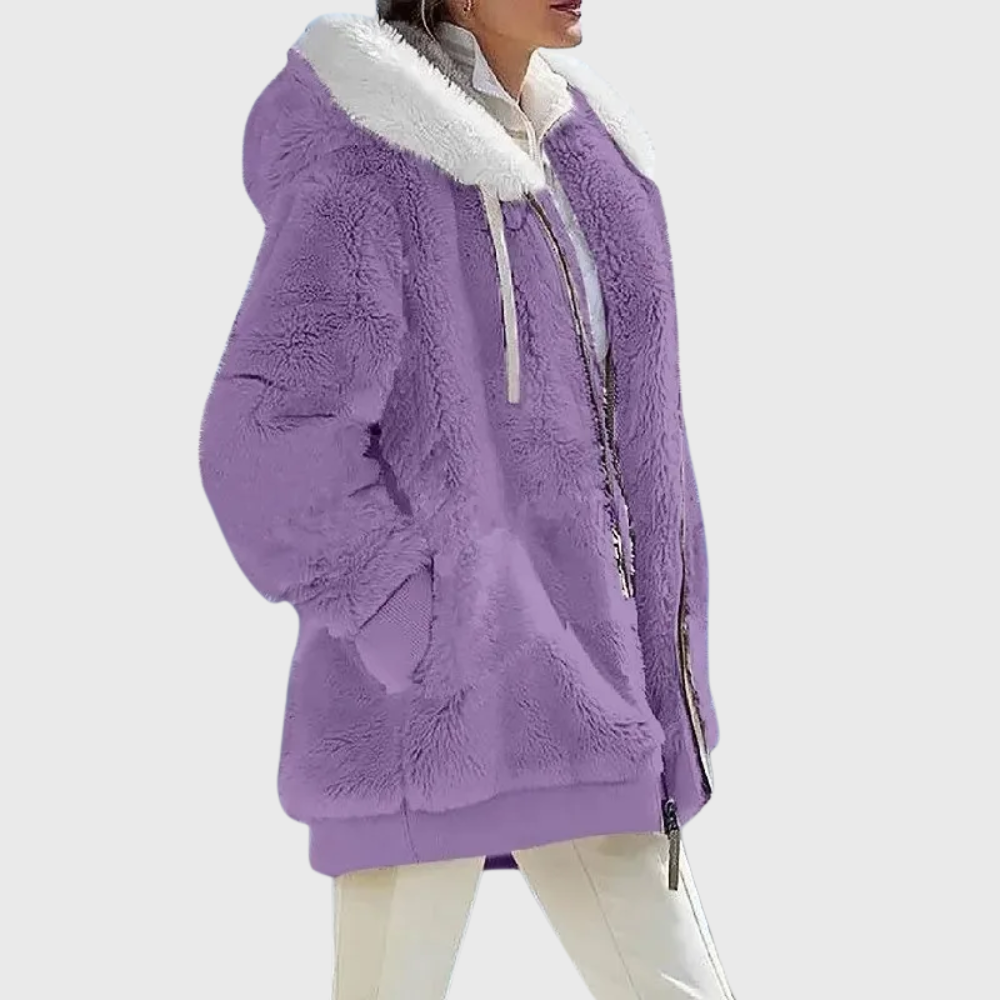 Women's Fleece Winter Jacket with Hood – Casual, Outdoor