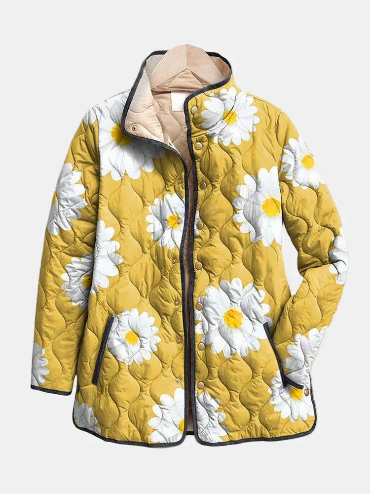 Women's Floral Daisy Quilted Jacket – Casual, Everyday Wear
