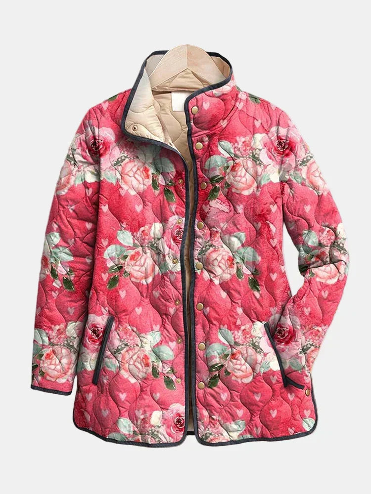 Women's Floral Heart-Shaped Pattern Jacket – Casual, Everyday Wear