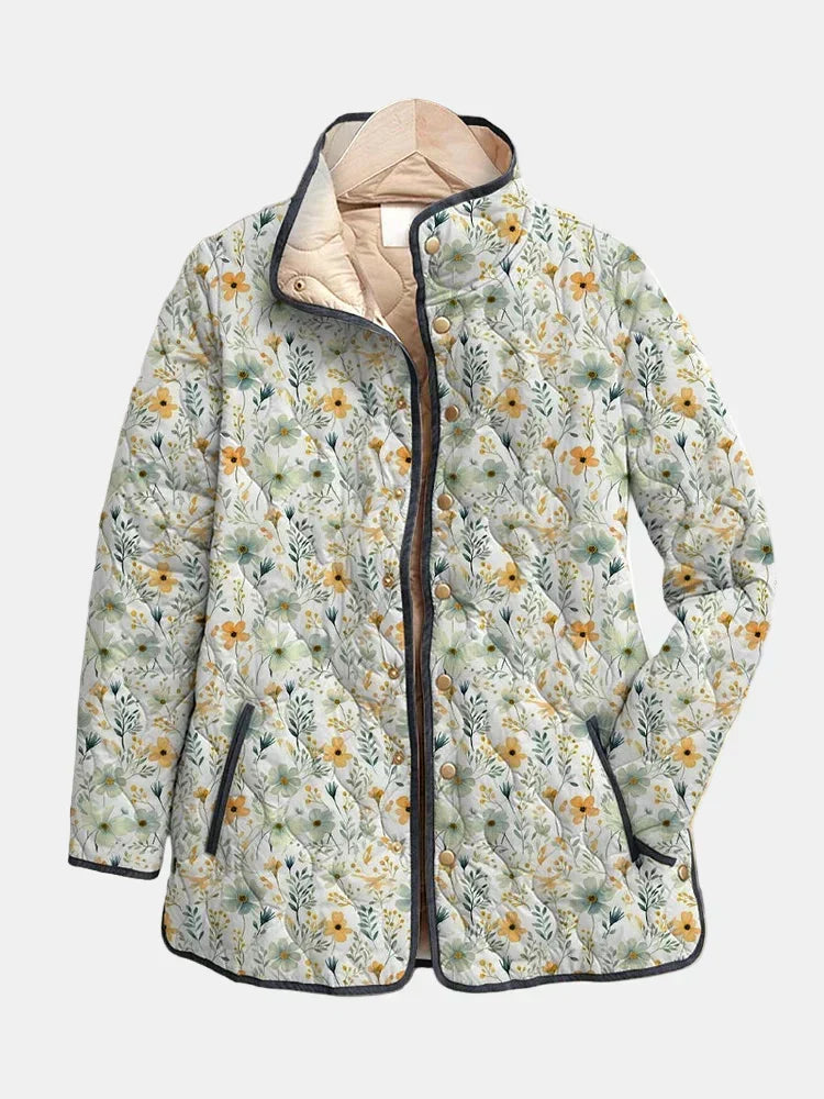 Women's Floral Print Quilted Jacket – Casual, Everyday Wear