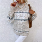 Women's Knit Sweater with Snowflake Pattern – Casual Wear, Winter Fashion