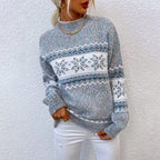 Women's Knit Sweater with Snowflake Pattern – Casual Wear, Winter Fashion