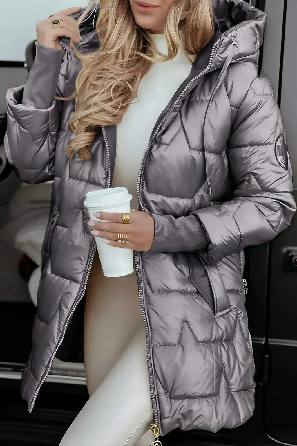 Women's Long Quilted Winter Jacket with Hood – Warm Puffer for Casual, Outdoor