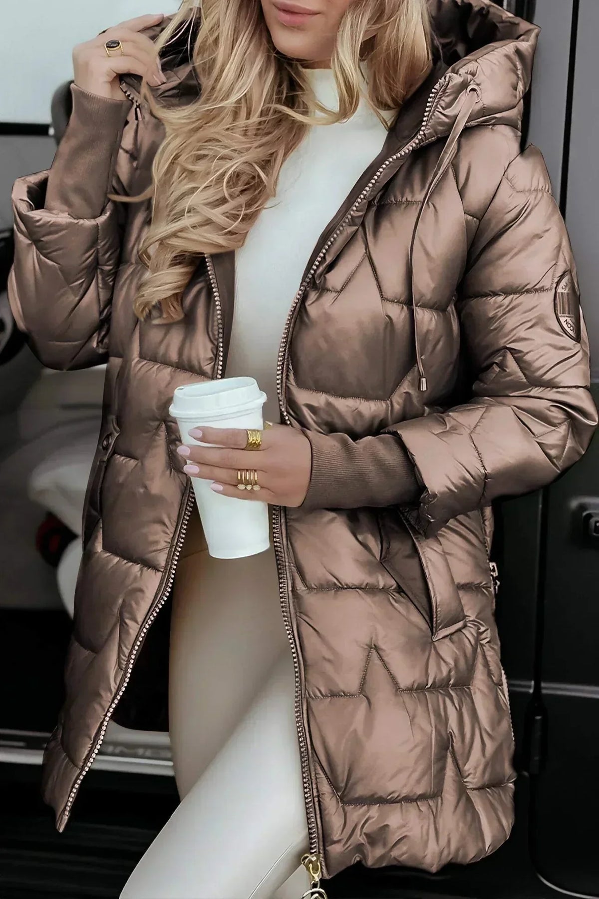 Women's Long Quilted Winter Jacket with Hood – Warm Puffer for Casual, Outdoor