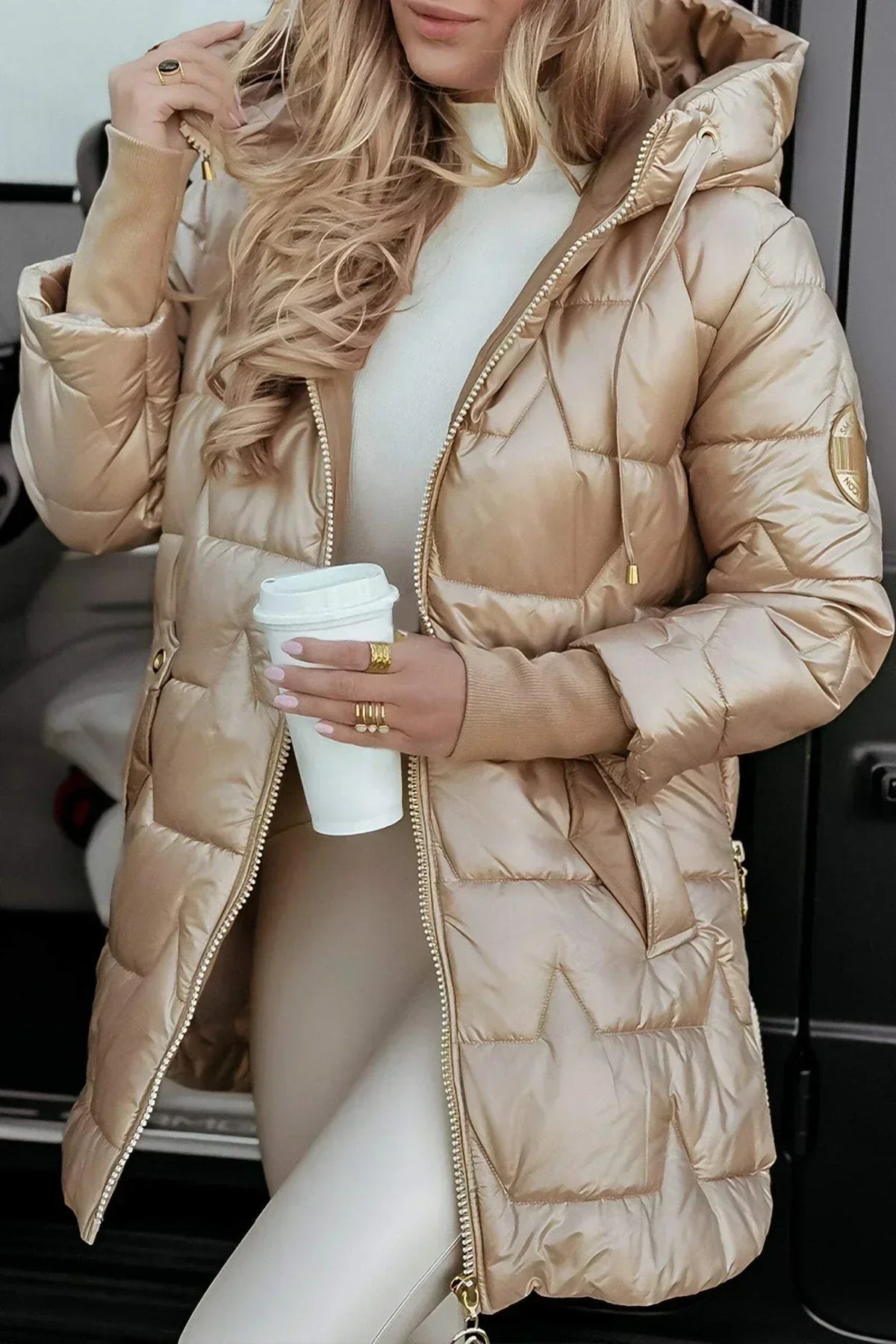 Women's Long Quilted Winter Jacket with Hood – Warm Puffer for Casual, Outdoor