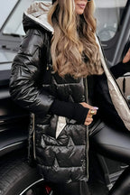 Women's Long Quilted Winter Jacket with Hood – Warm Puffer for Casual, Outdoor