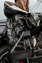 Women's Long Quilted Winter Jacket with Hood – Warm Puffer for Casual, Outdoor