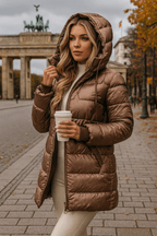 Women's Long Quilted Winter Jacket with Hood – Warm Puffer for Casual, Outdoor