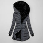 Women's Long Quilted Winter Jacket with Hood – Warm, Windproof – Outdoor, Casual