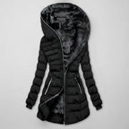 Women's Long Quilted Winter Jacket with Hood – Warm, Windproof – Outdoor, Casual