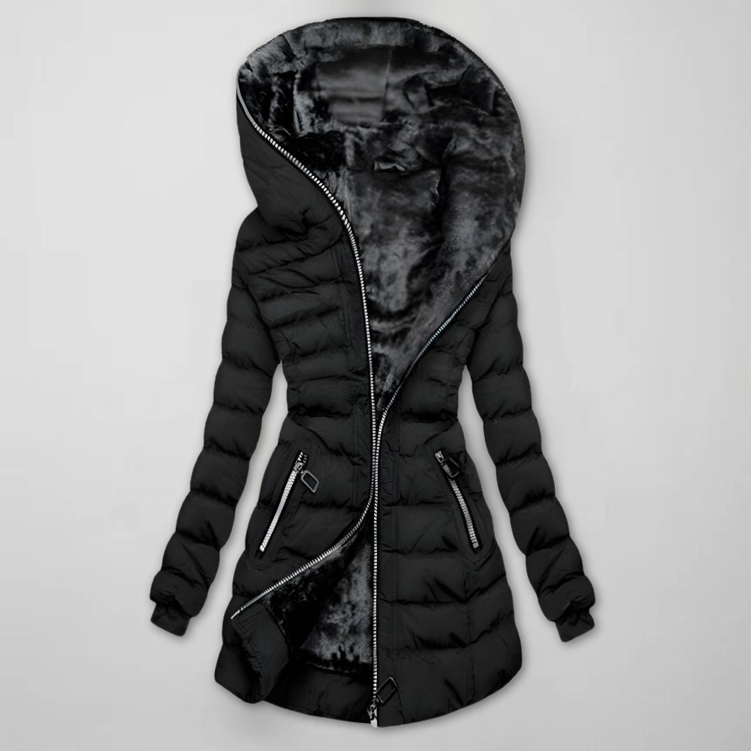 Women's Long Quilted Winter Jacket with Hood – Warm, Windproof – Outdoor, Casual