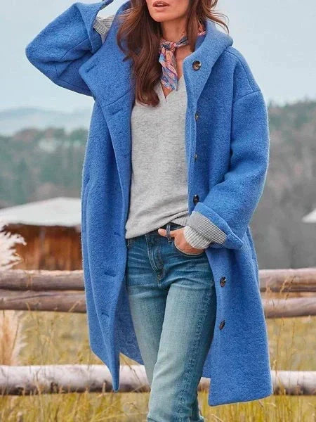 Women's Long-Sleeve Marled Coat with Button Placket – Casual, Office