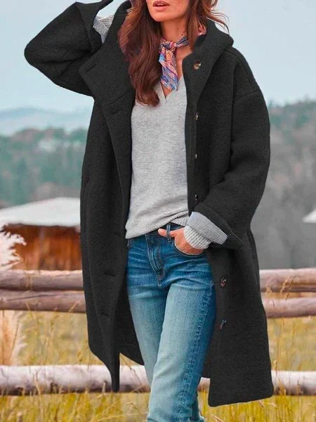 Women's Long-Sleeve Marled Coat with Button Placket – Casual, Office