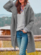 Women's Long-Sleeve Marled Coat with Button Placket – Casual, Office