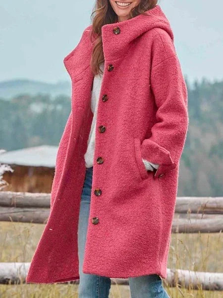 Women's Long-Sleeve Marled Coat with Button Placket – Casual, Office