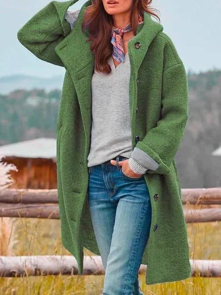 Women's Long-Sleeve Marled Coat with Button Placket – Casual, Office